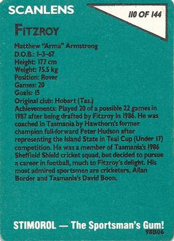1988 Scanlens VFL #110 Matthew Armstrong Back